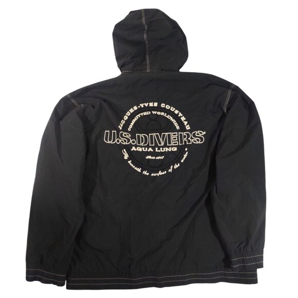 Vintage M Aqua Lung US Divers Black Nylon Jacket Scuba Jaques Yves Cousteau 70s - Picture 1 of 7
